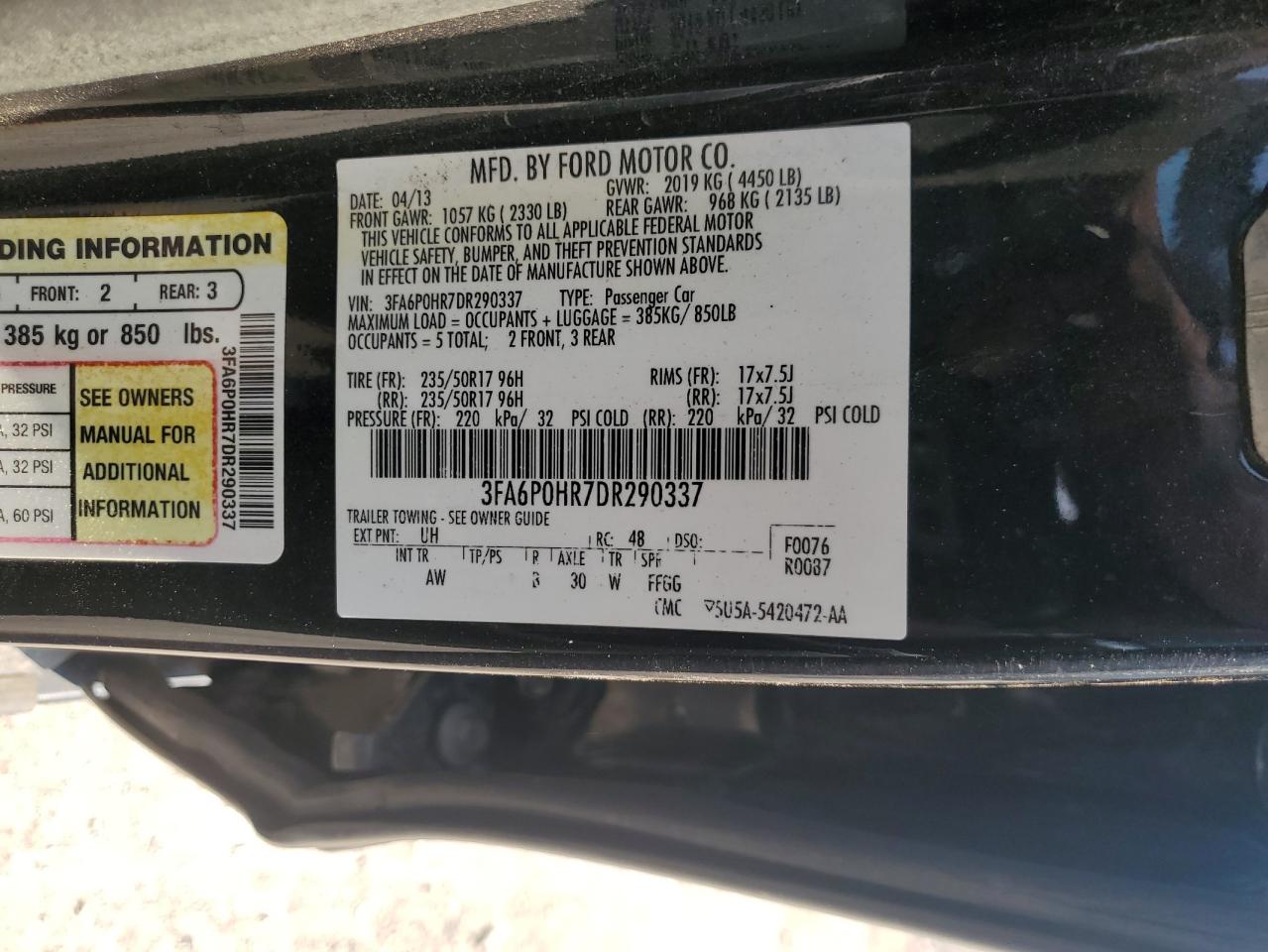 2013 Ford Fusion Se VIN: 3FA6P0HR7DR290337 Lot: 70567545