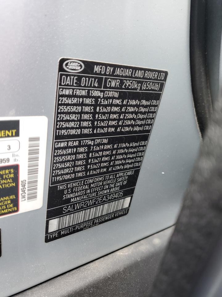 2014 Land Rover Range Rover Sport Hse VIN: SALWR2WF2EA349405 Lot: 67948555