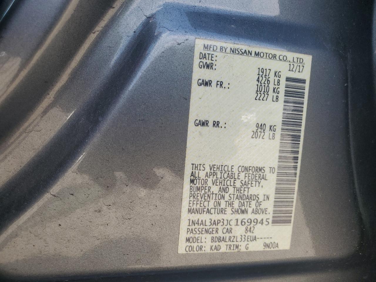 2018 Nissan Altima 2.5 VIN: 1N4AL3AP3JC169945 Lot: 69579955