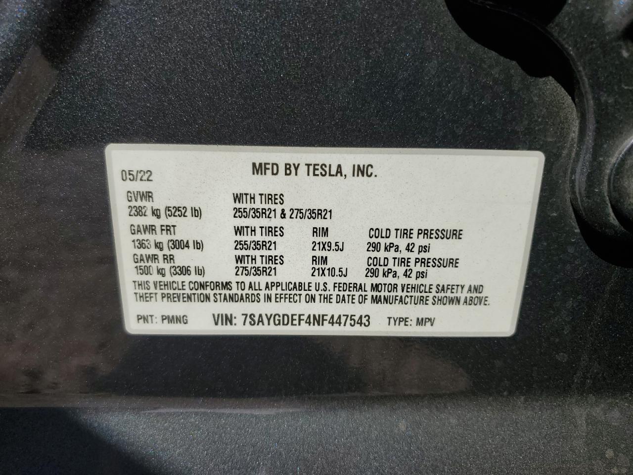 2022 Tesla Model Y VIN: 7SAYGDEF4NF447543 Lot: 70405685