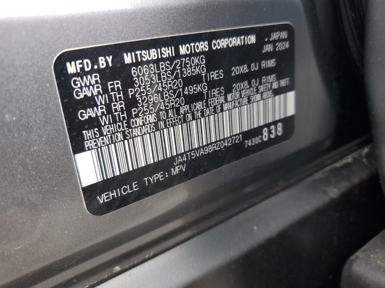 2024 Mitsubishi Outlander Se VIN: JA4T5VA98RZ042721 Lot: 67759185