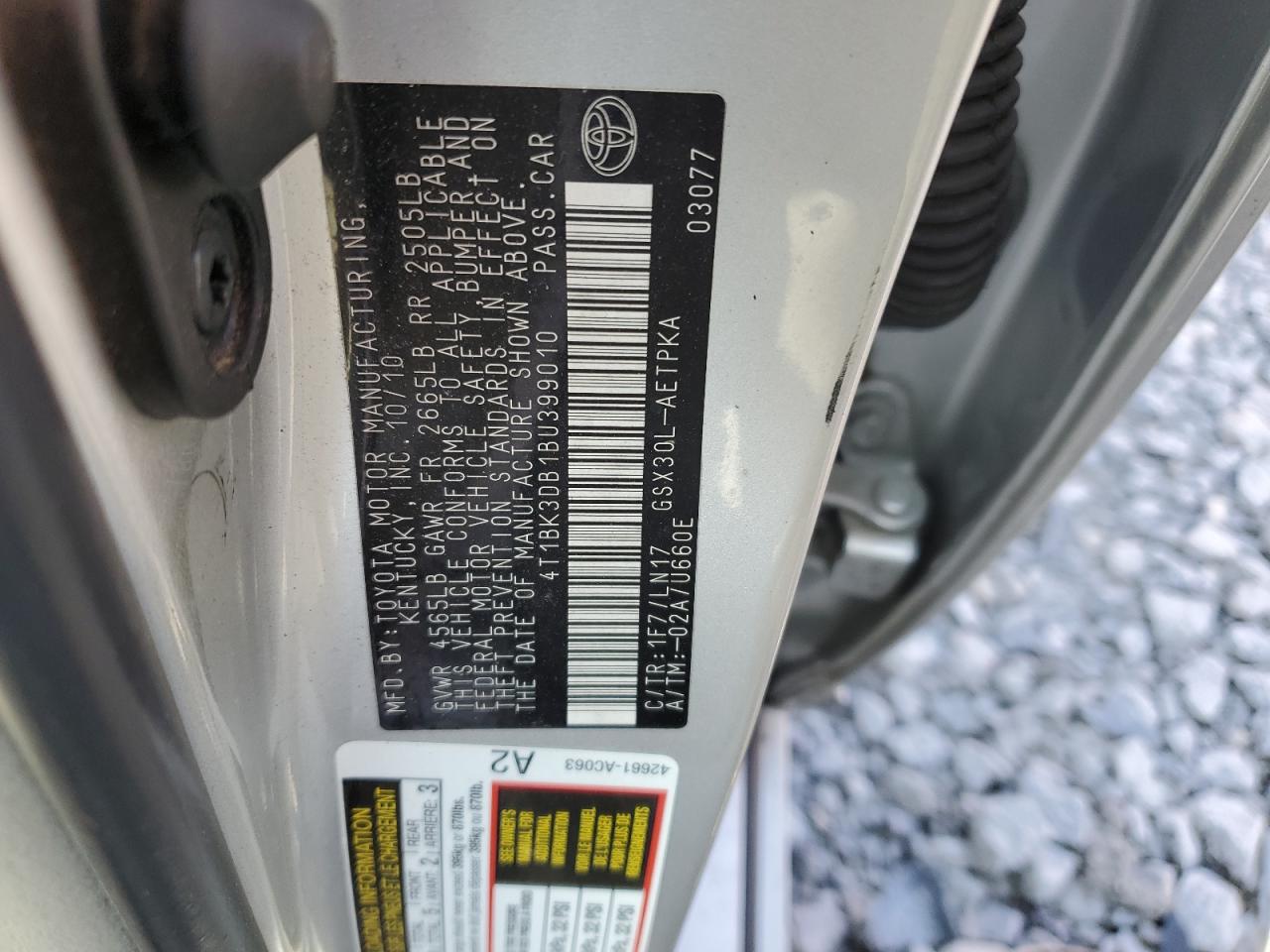 2011 Toyota Avalon Base VIN: 4T1BK3DB1BU399010 Lot: 68774565