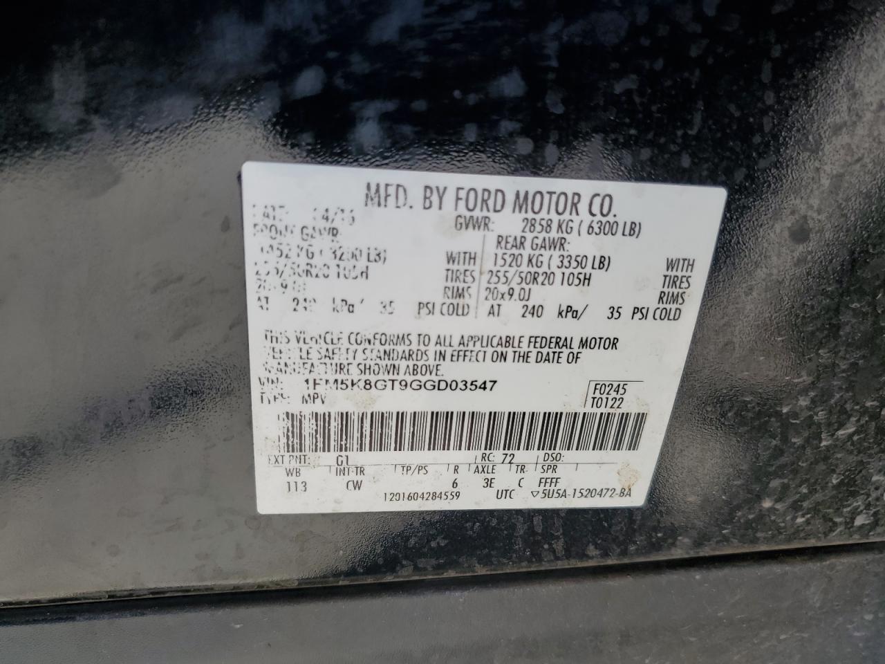 1FM5K8GT9GGD03547 2016 Ford Explorer Sport