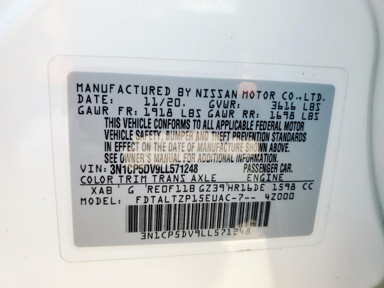 2020 Nissan Kicks Sr VIN: 3N1CP5DV9LL571248 Lot: 68969885