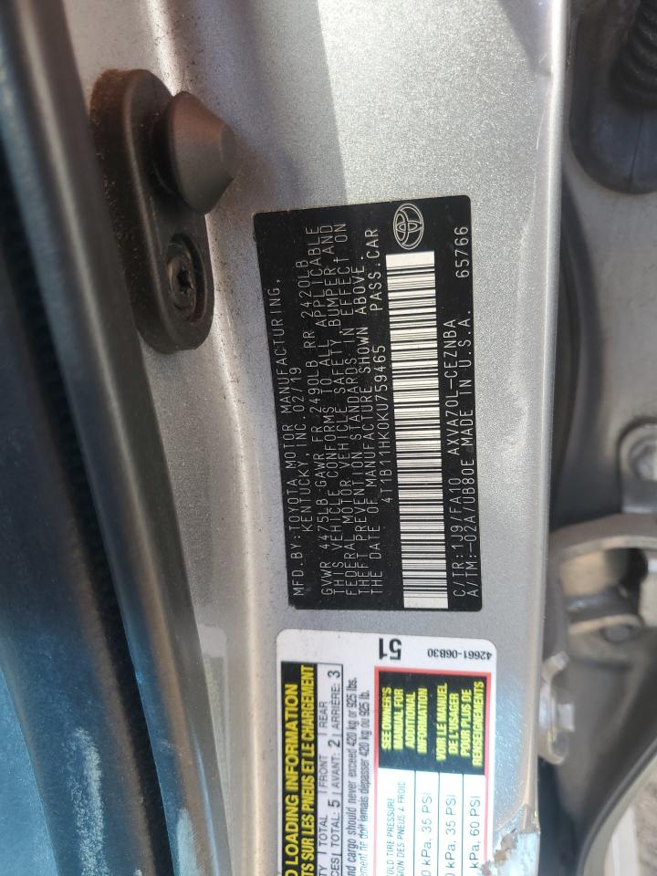 2019 Toyota Camry L VIN: 4T1B11HK0KU759465 Lot: 70208155