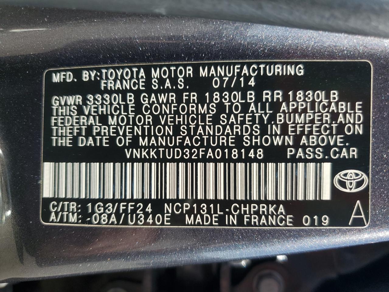 2015 Toyota Yaris VIN: VNKKTUD32FA018148 Lot: 70006405