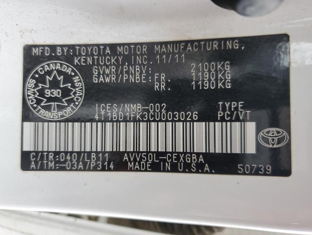2012 TOYOTA CAMRY HYBRID  