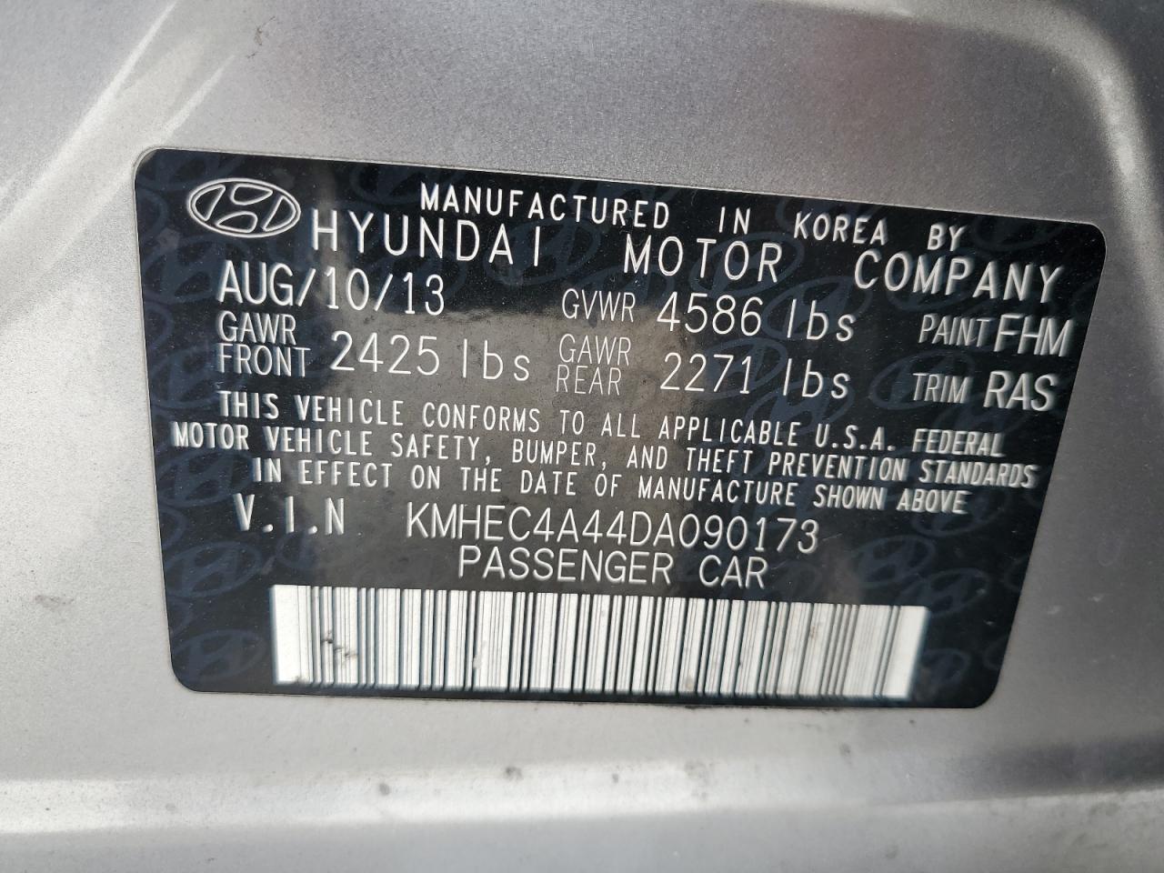 2013 Hyundai Sonata Hybrid VIN: KMHEC4A44DA090173 Lot: 70341075
