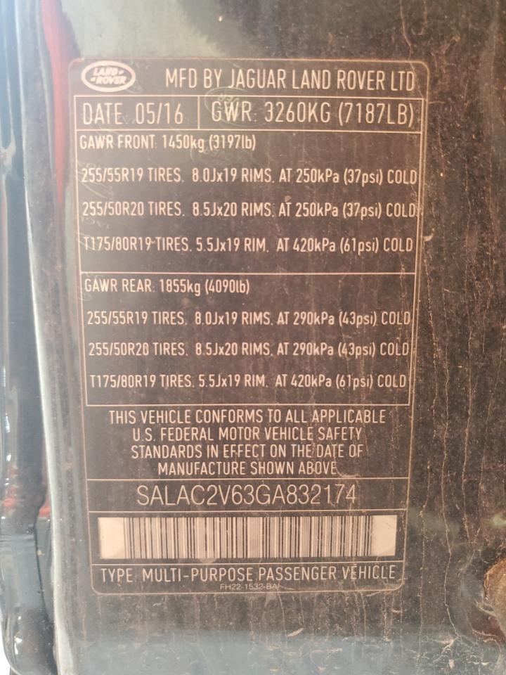 2016 Land Rover Lr4 VIN: SALAC2V63GA832174 Lot: 68882615