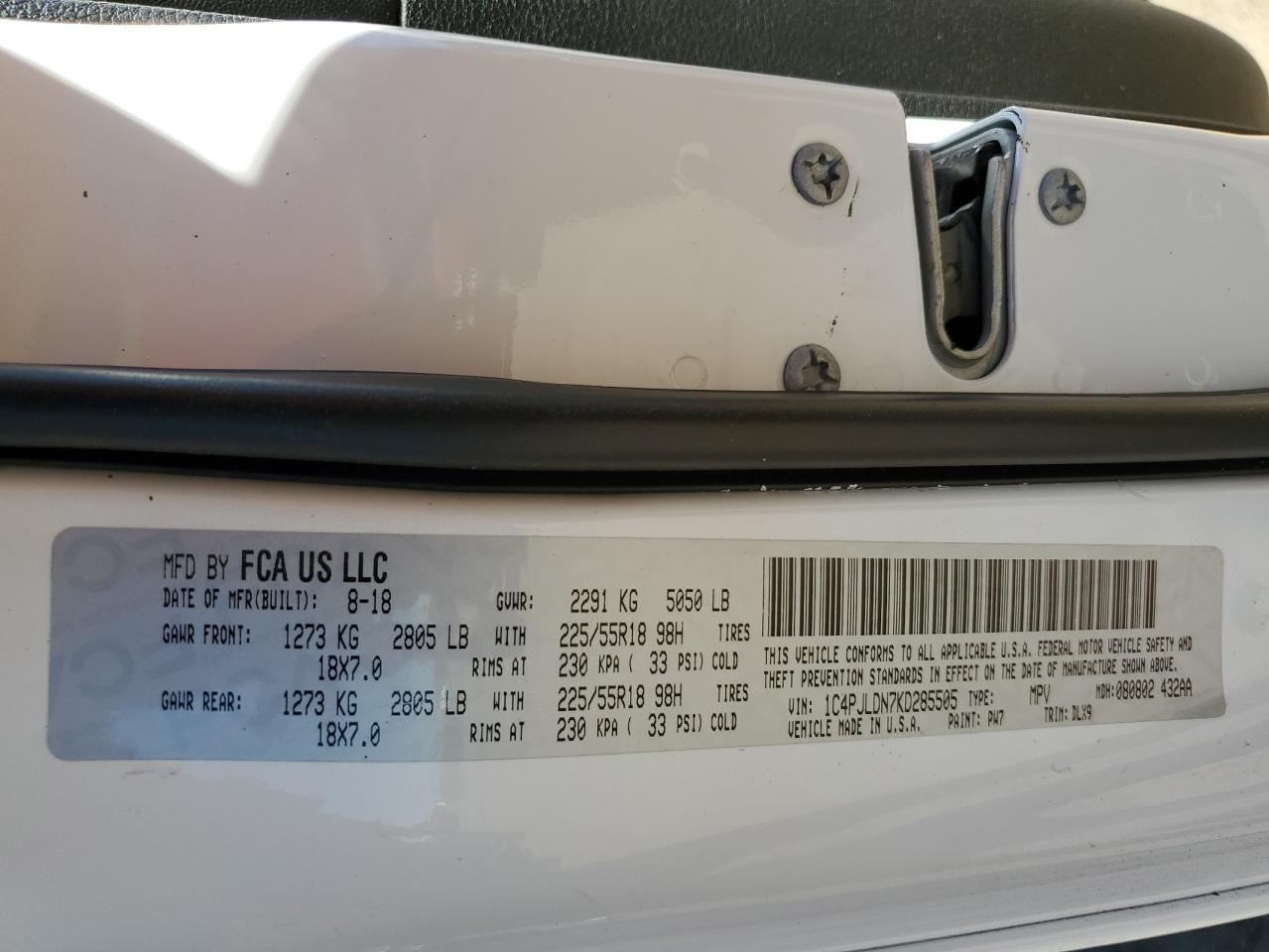 2019 Jeep Cherokee Limited VIN: 1C4PJLDN7KD285505 Lot: 69322265