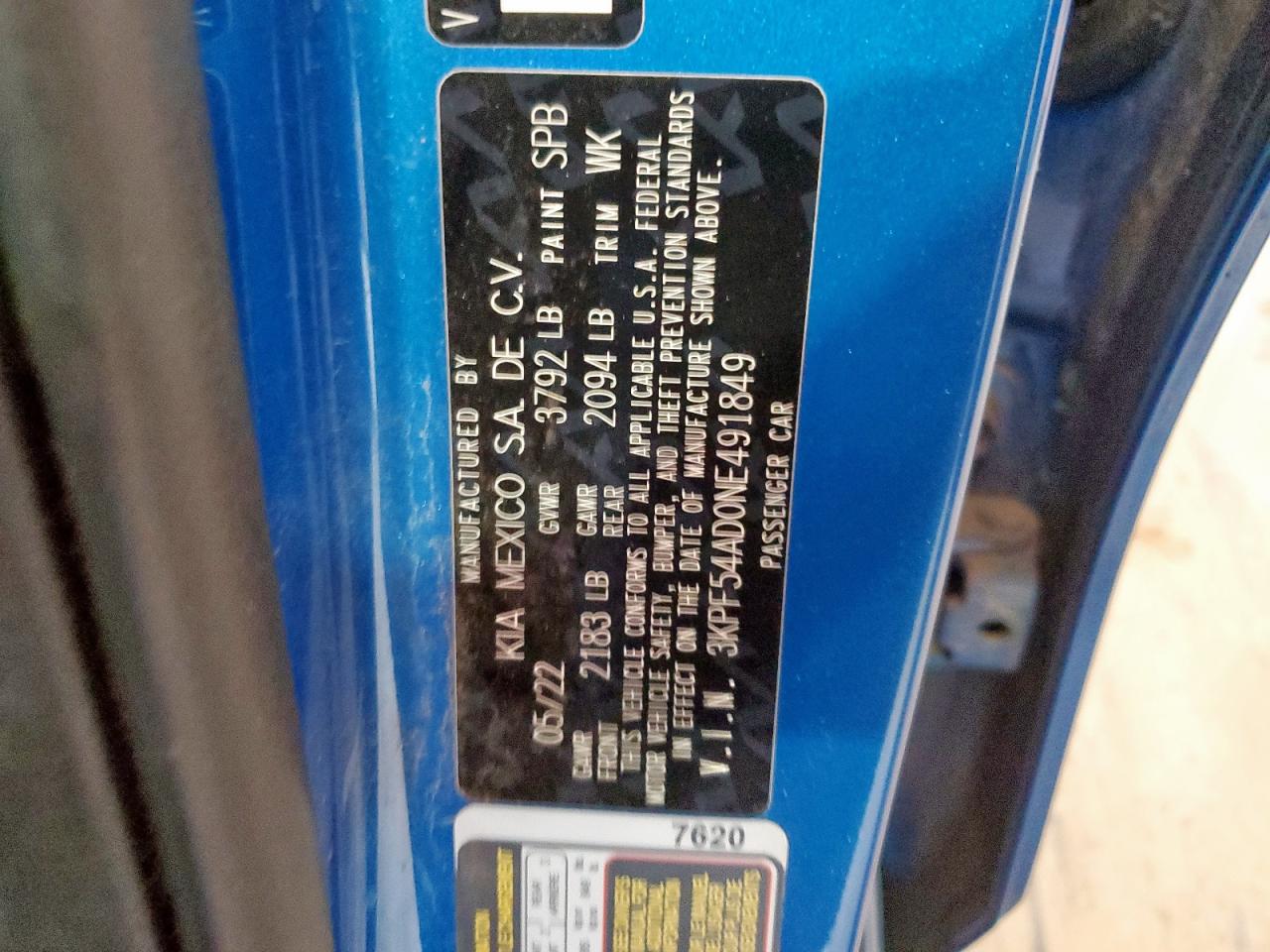 2022 Kia Forte Gt Line VIN: 3KPF54AD0NE491849 Lot: 70830555