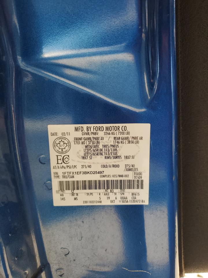 2011 Ford F150 Super Cab VIN: 1FTFX1EF3BKD25497 Lot: 70634475