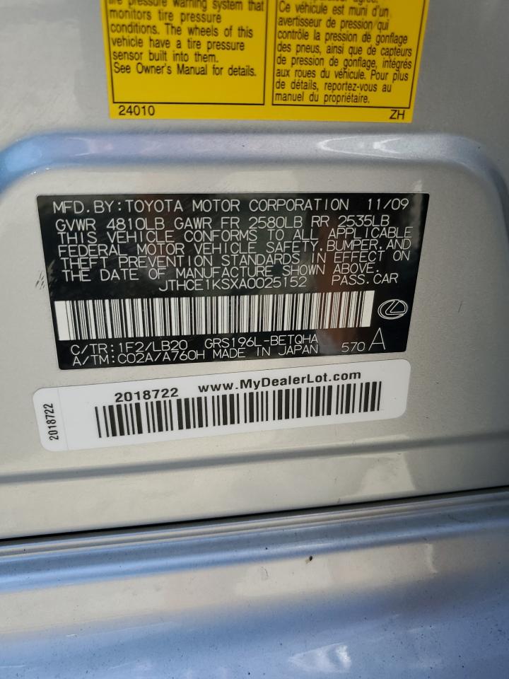 2010 Lexus Gs 350 VIN: JTHCE1KSXA0025152 Lot: 68424185