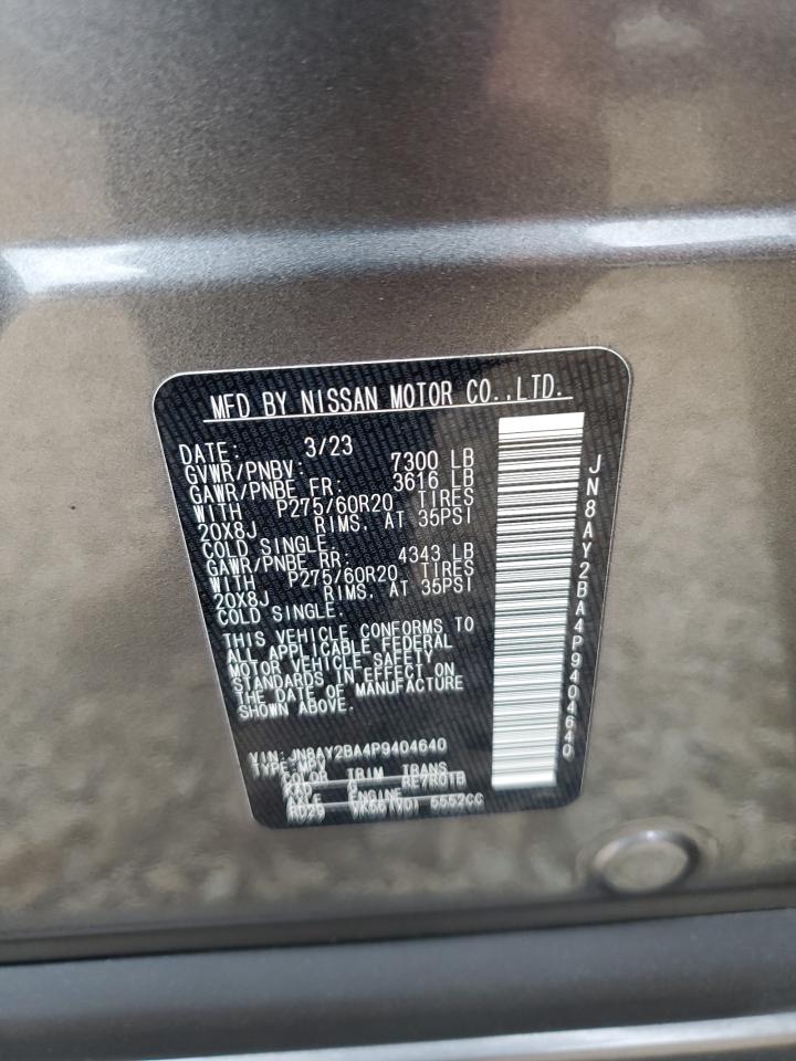 2023 Nissan Armada Sl VIN: JN8AY2BA4P9404640 Lot: 67538355