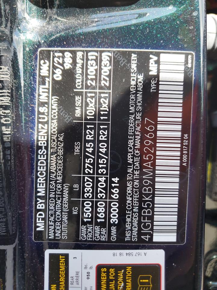 2021 Mercedes-Benz Gle 450 4Matic VIN: 4JGFB5KB9MA529667 Lot: 68426305