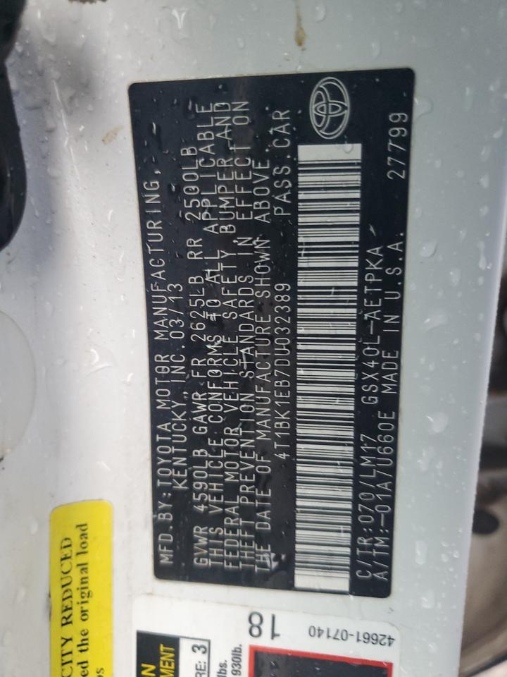 2013 Toyota Avalon Base VIN: 4T1BK1EB7DU032389 Lot: 70755745