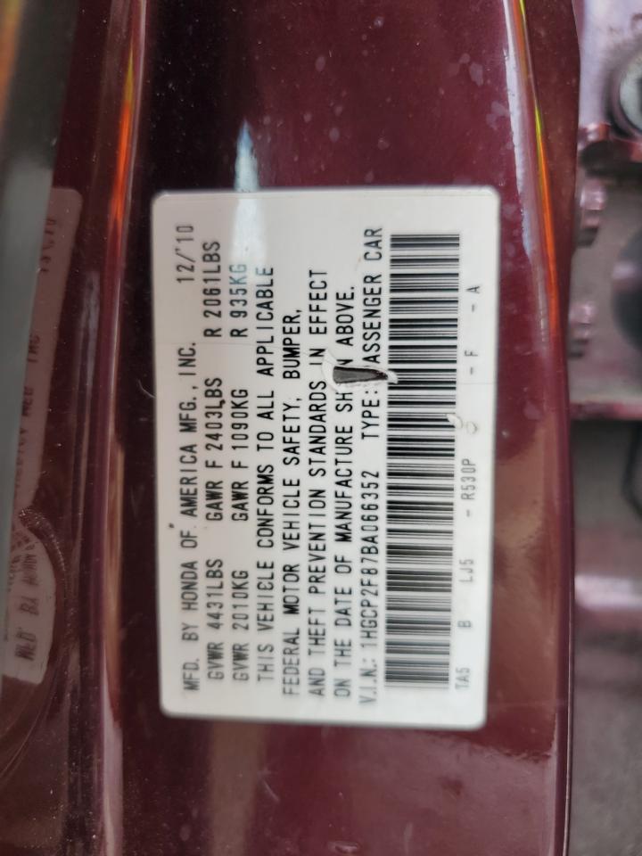 2011 Honda Accord Exl VIN: 1HGCP2F87BA066352 Lot: 68370115