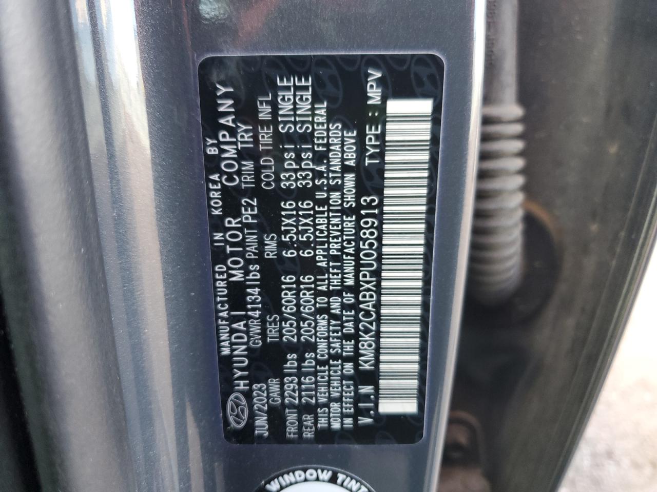 2023 Hyundai Kona Se VIN: KM8K2CABXPU058913 Lot: 69414305