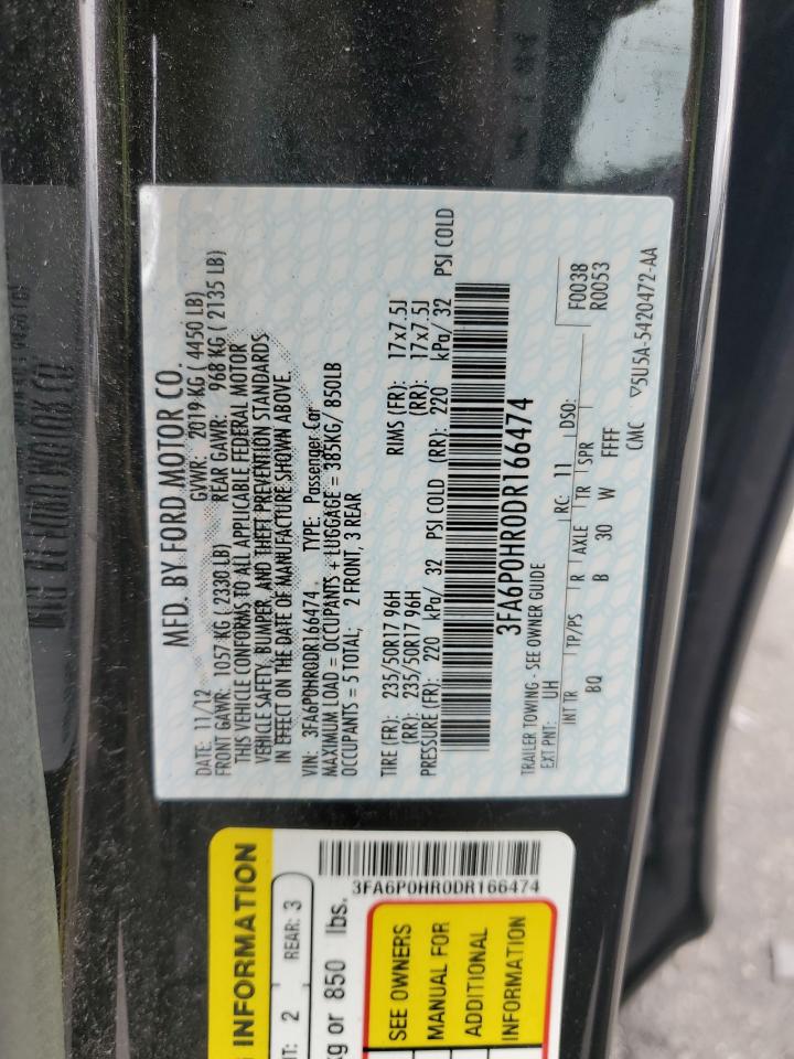 2013 Ford Fusion Se VIN: 3FA6P0HR0DR166474 Lot: 68860255