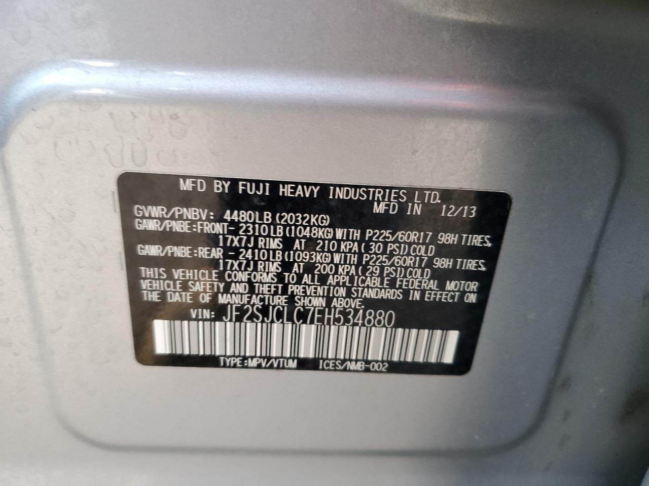 2014 Subaru Forester 2.5I Touring VIN: JF2SJCLC7EH534880 Lot: 66541765