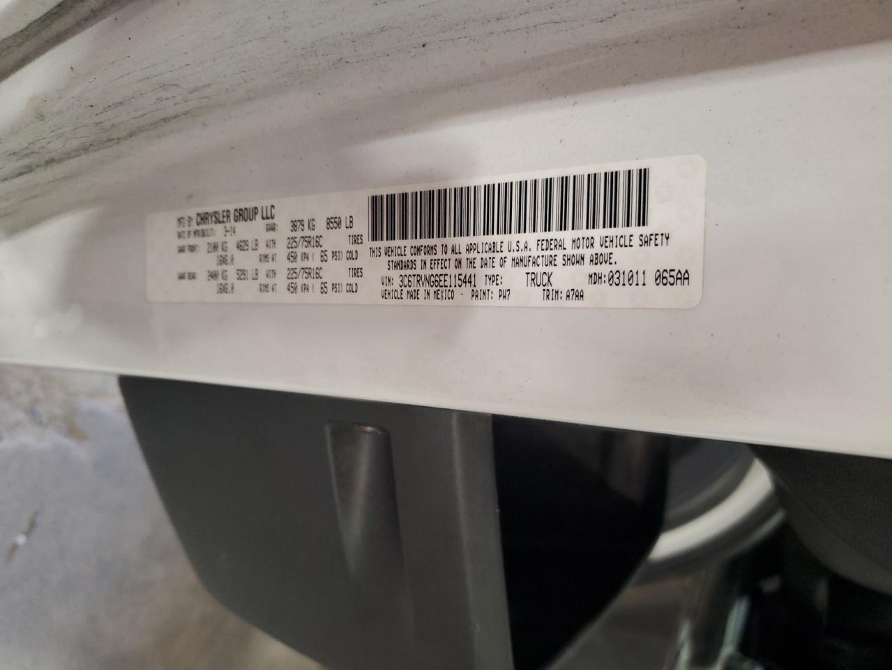 2014 Ram Promaster 1500 1500 Standard VIN: 3C6TRVNG6EE115441 Lot: 69109995