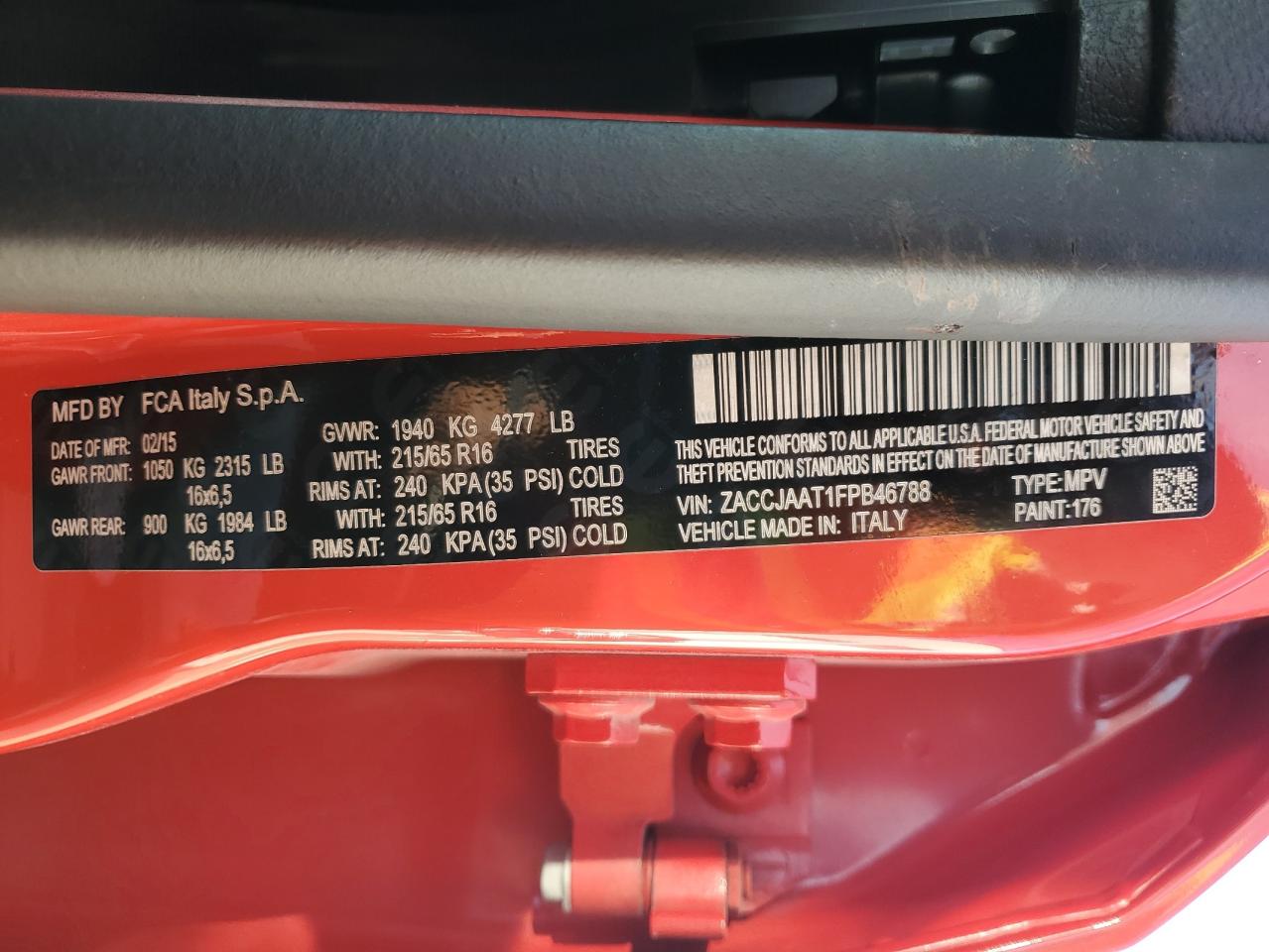 2015 Jeep Renegade Sport VIN: ZACCJAAT1FPB46788 Lot: 70683225