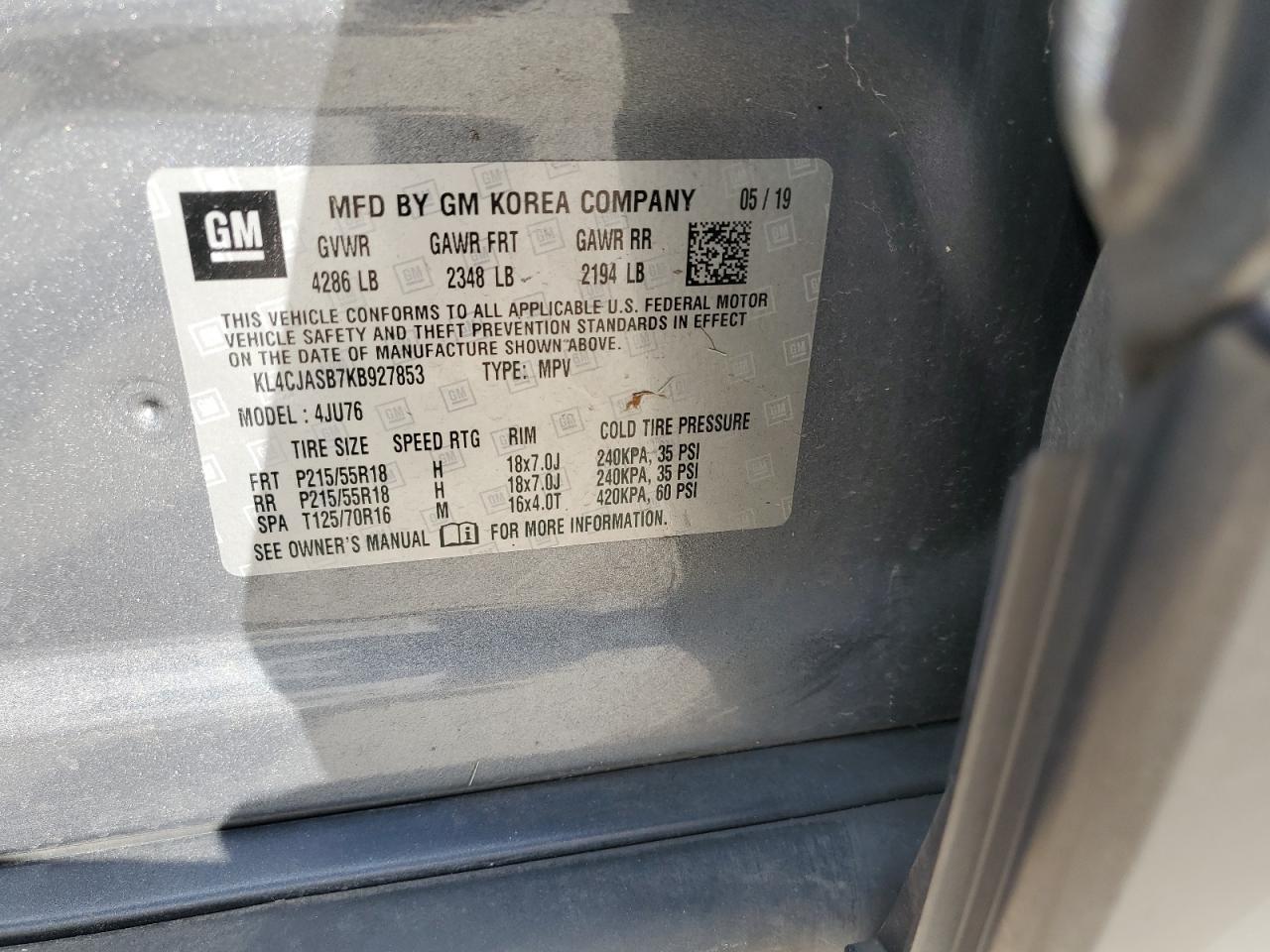 2019 Buick Encore Preferred VIN: KL4CJASB7KB927853 Lot: 69640365