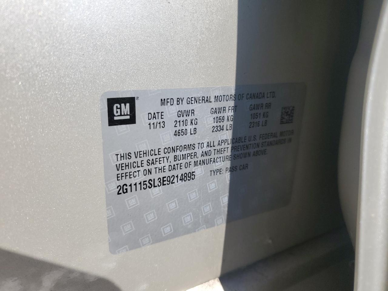 2014 Chevrolet Impala Lt VIN: 2G1115SL3E9214895 Lot: 69903225