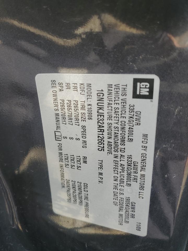 2010 Chevrolet Suburban K1500 Lt VIN: 1GNUKJE32AR126675 Lot: 70477605