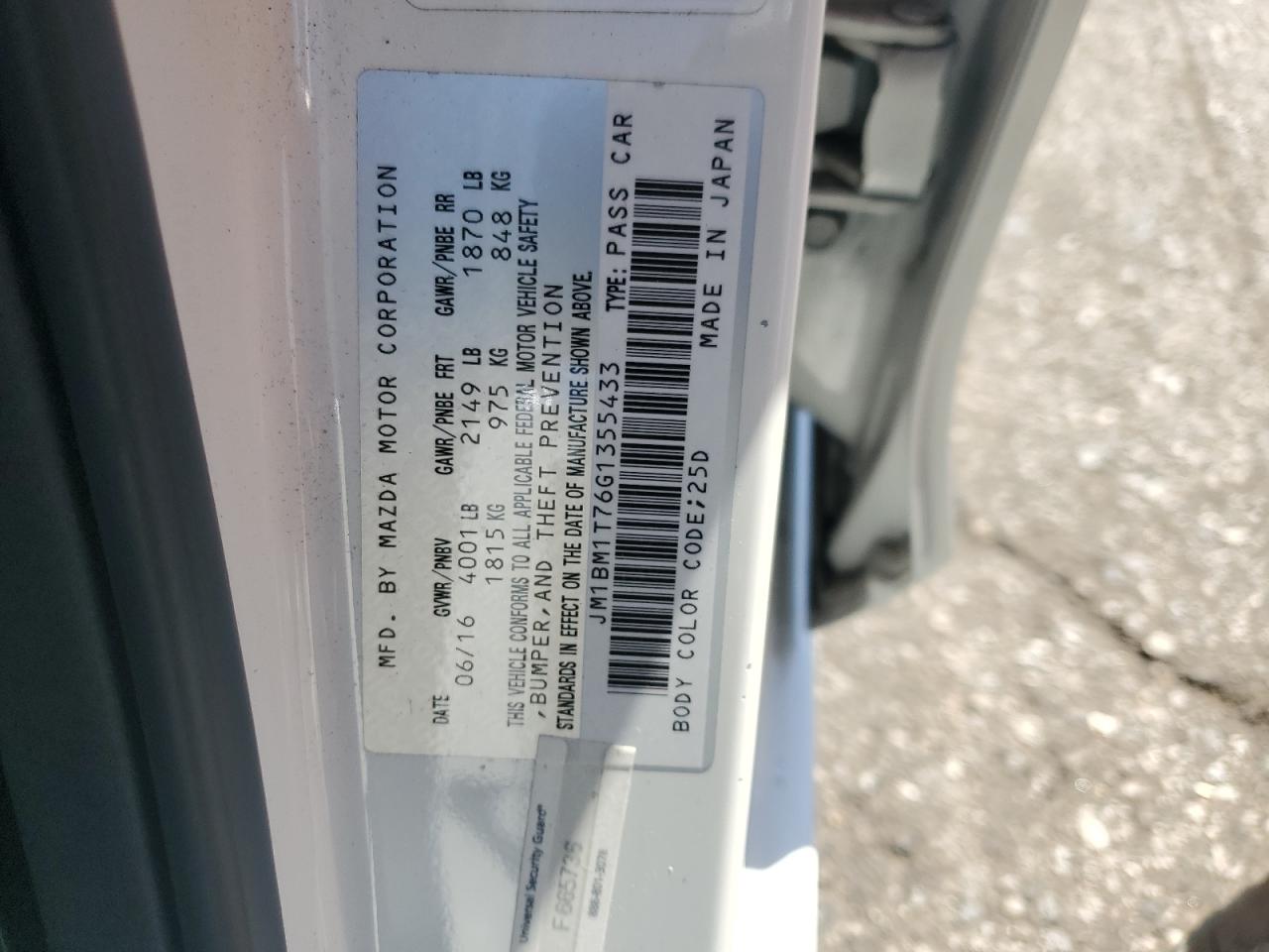 2016 Mazda 3 Sport VIN: JM1BM1T76G1355433 Lot: 67249905