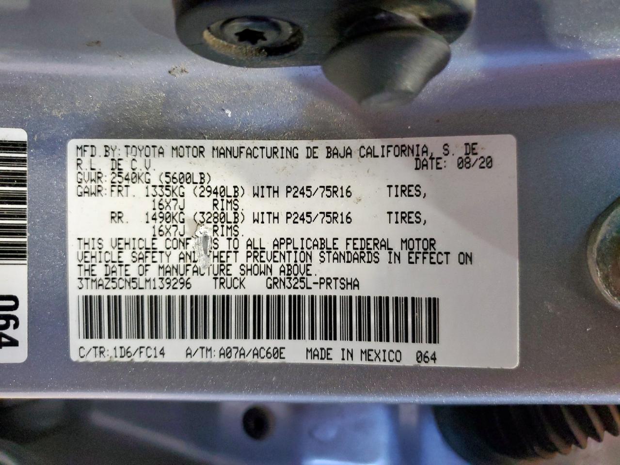 2020 Toyota Tacoma Double Cab VIN: 3TMAZ5CN5LM139296 Lot: 70251445