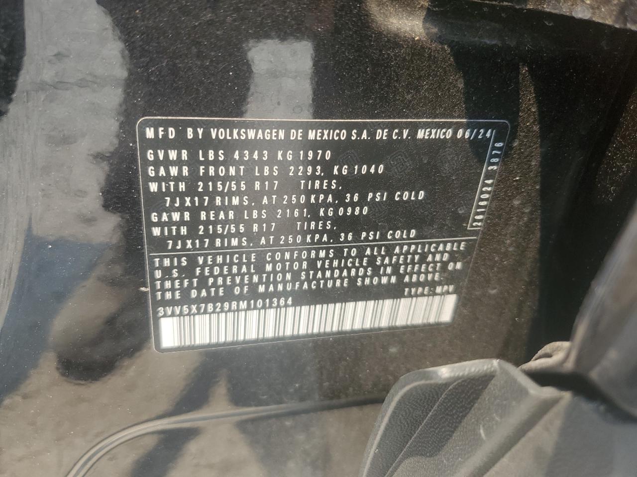 2024 Volkswagen Taos S VIN: 3VV5X7B29RM101364 Lot: 69800755