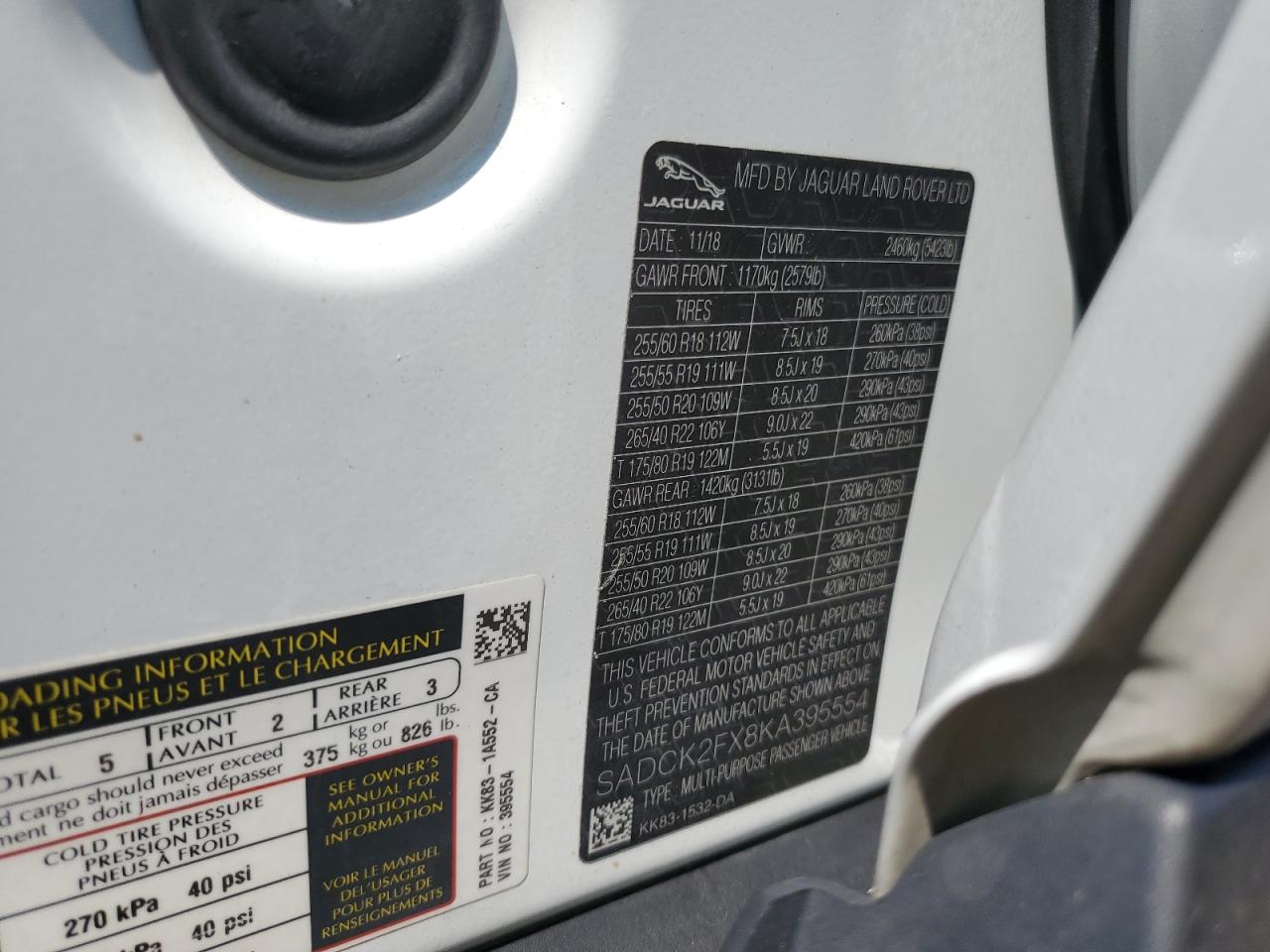 2019 Jaguar F-Pace Prestige VIN: SADCK2FX8KA395554 Lot: 69172515