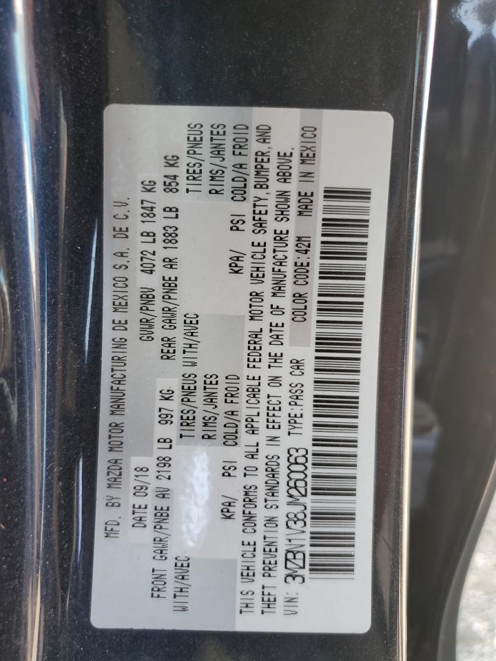 2018 Mazda 3 Touring VIN: 3MZBN1V38JM260063 Lot: 67530265