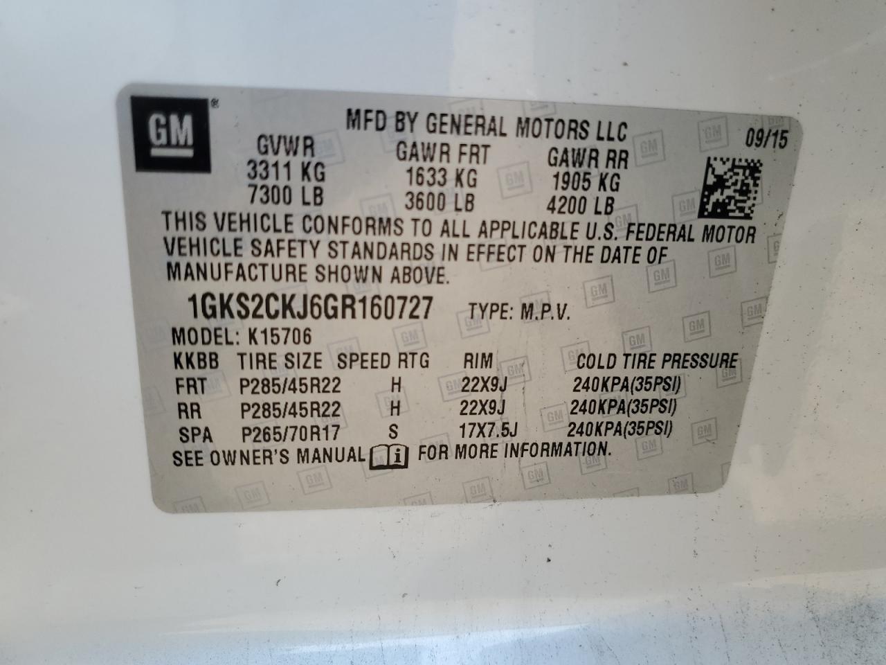 2016 GMC Yukon Denali VIN: 1GKS2CKJ6GR160727 Lot: 69415115