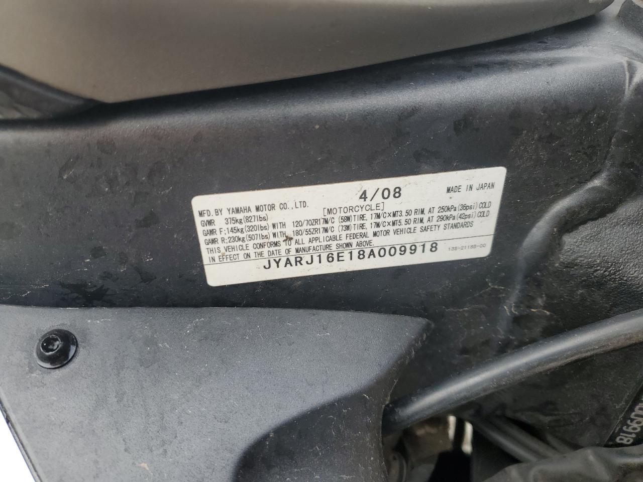 2008 Yamaha Yzfr6 VIN: JYARJ16E18A009918 Lot: 69267465