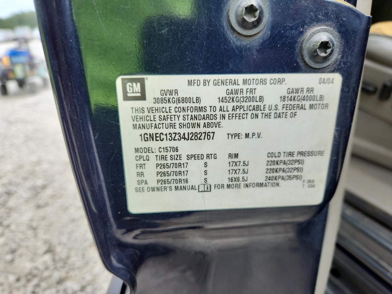 2004 Chevrolet Tahoe C1500 VIN: 1GNEC13Z34J282767 Lot: 70754755