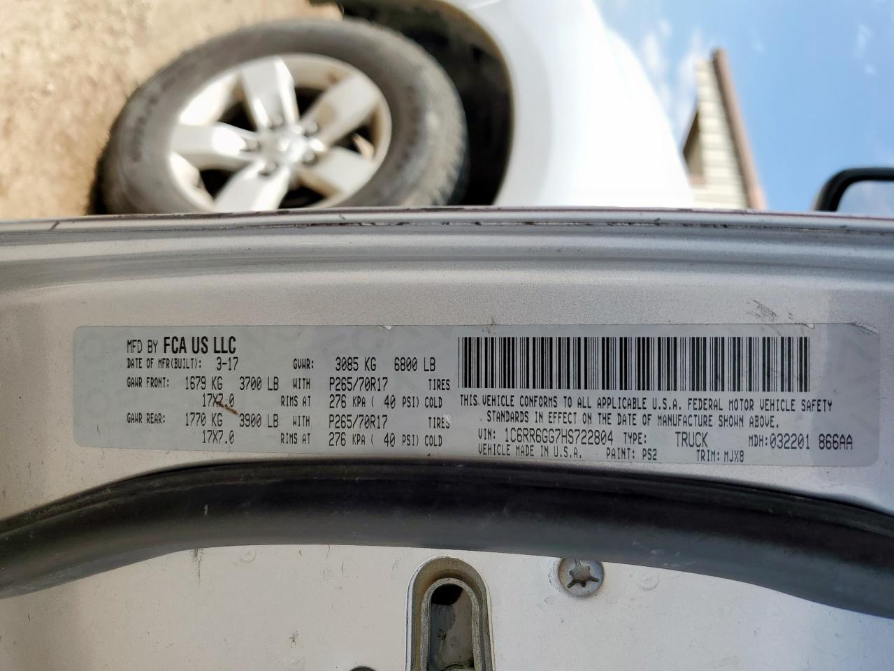 2017 Ram 1500 Slt VIN: 1C6RR6GG7HS722804 Lot: 71040305