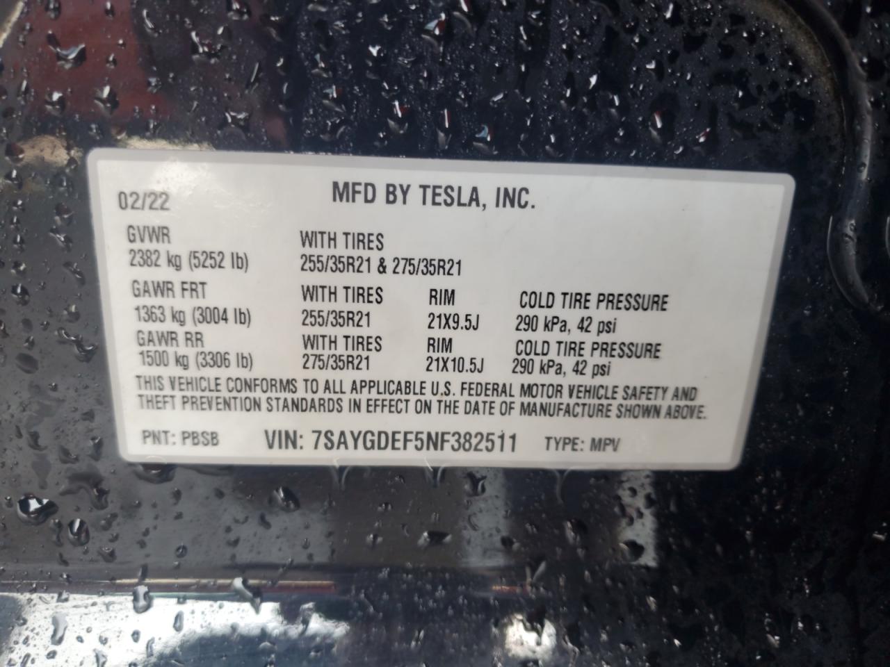 2022 Tesla Model Y VIN: 7SAYGDEF5NF382511 Lot: 68245365