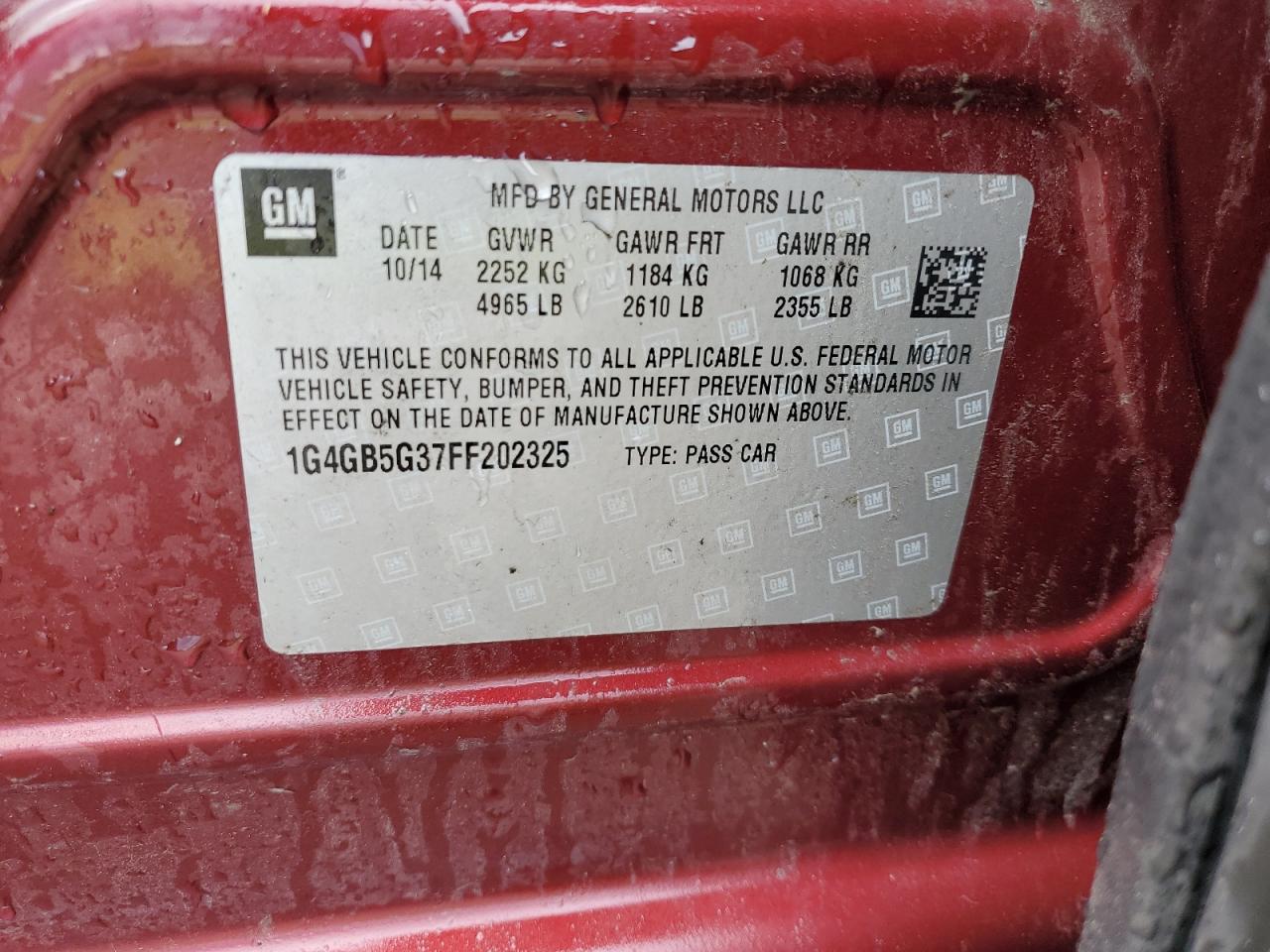 2015 Buick Lacrosse VIN: 1G4GB5G37FF202325 Lot: 68493685