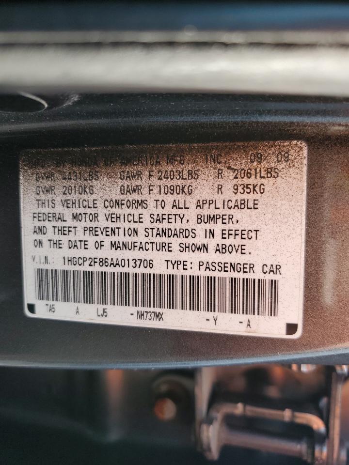 2010 Honda Accord Exl VIN: 1HGCP2F86AA013706 Lot: 70723155