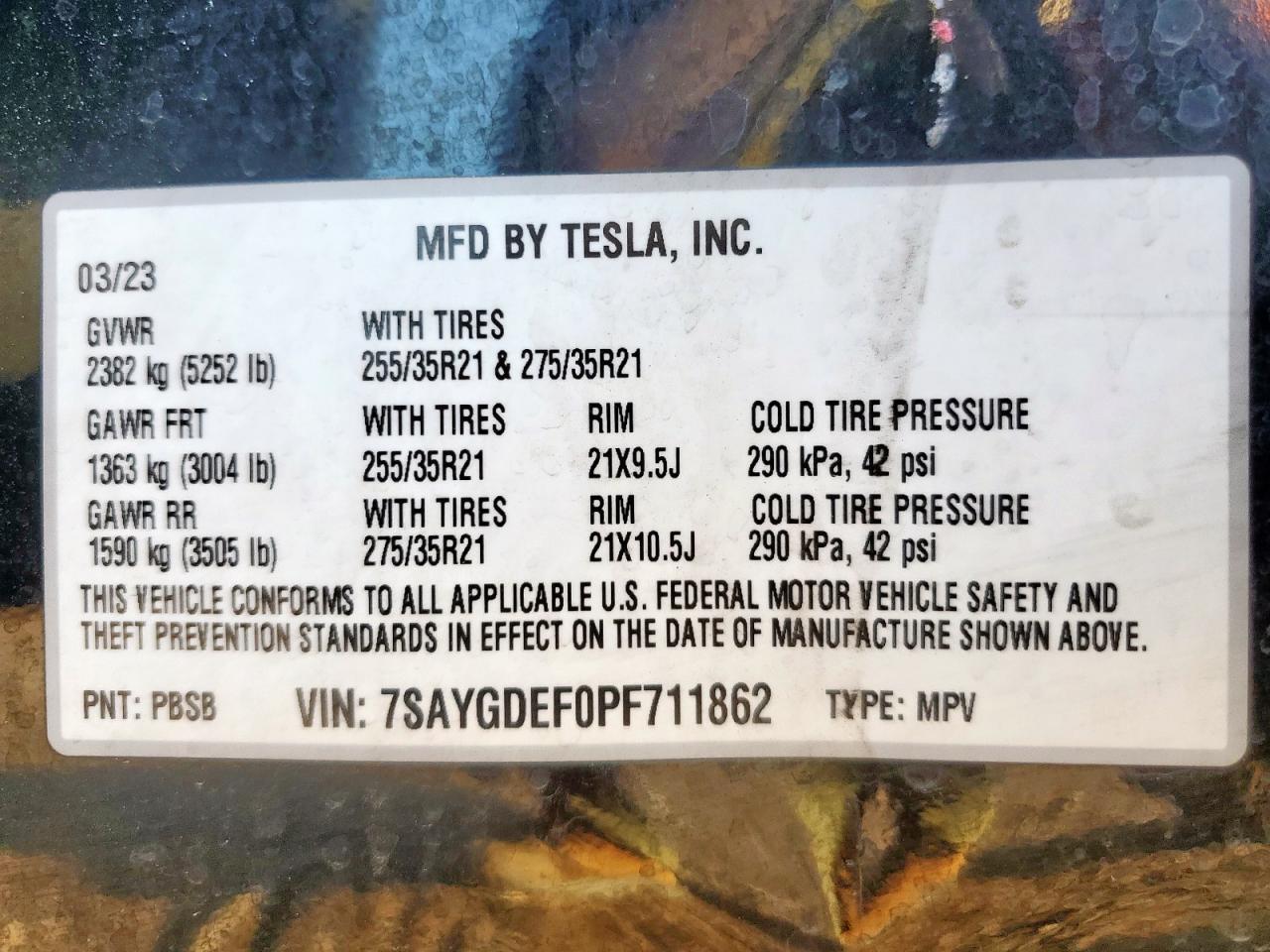 2023 Tesla Model Y VIN: 7SAYGDEF0PF711862 Lot: 68856005