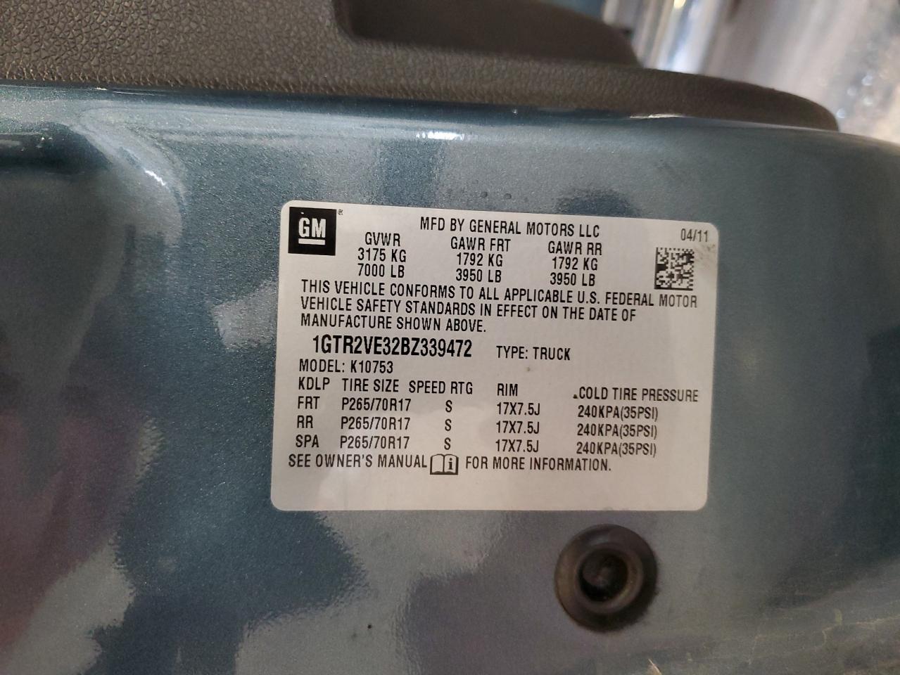 2011 GMC Sierra K1500 Sle VIN: 1GTR2VE32BZ339472 Lot: 69363025