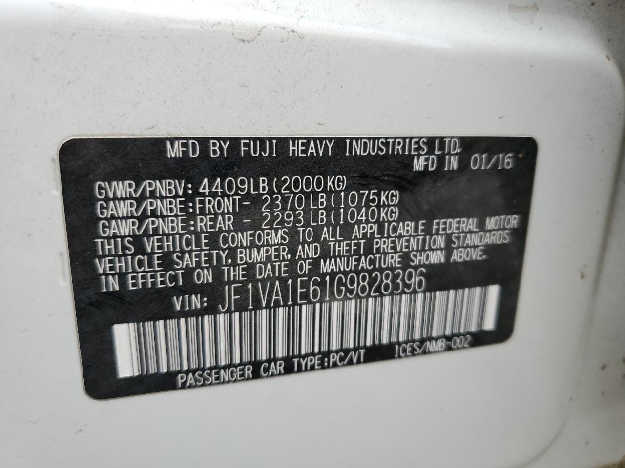 2016 Subaru Wrx Premium VIN: JF1VA1E61G9828396 Lot: 68698515
