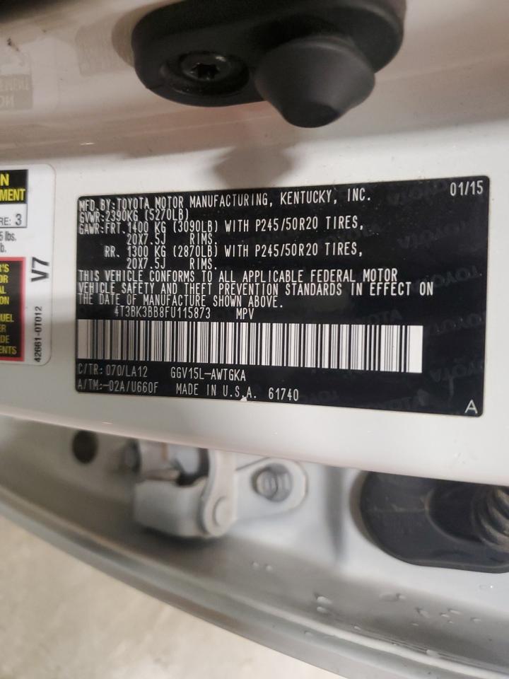 2015 Toyota Venza Le VIN: 4T3BK3BB8FU115873 Lot: 67436835