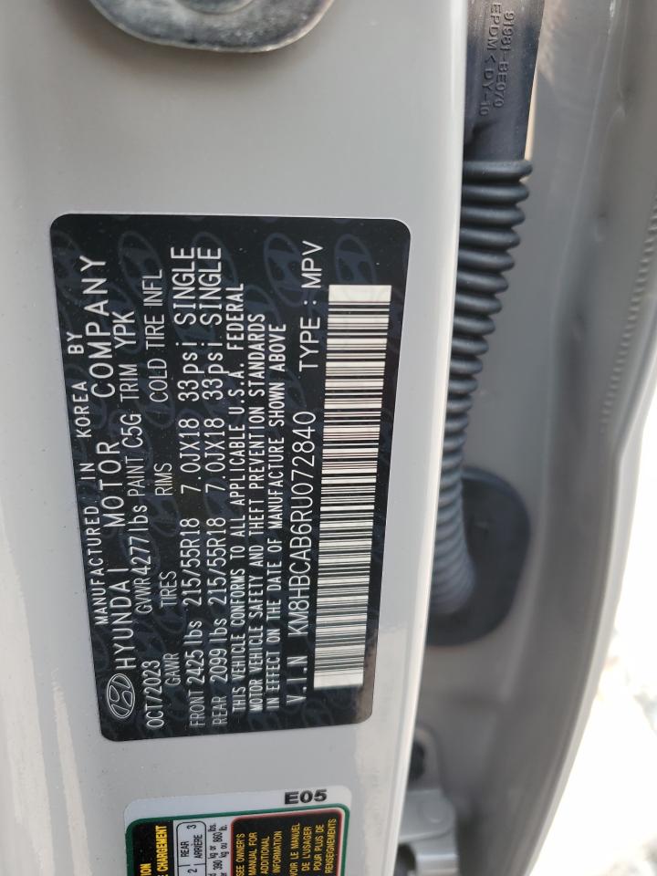 2024 Hyundai Kona Sel VIN: KM8HBCAB6RU072840 Lot: 67515745