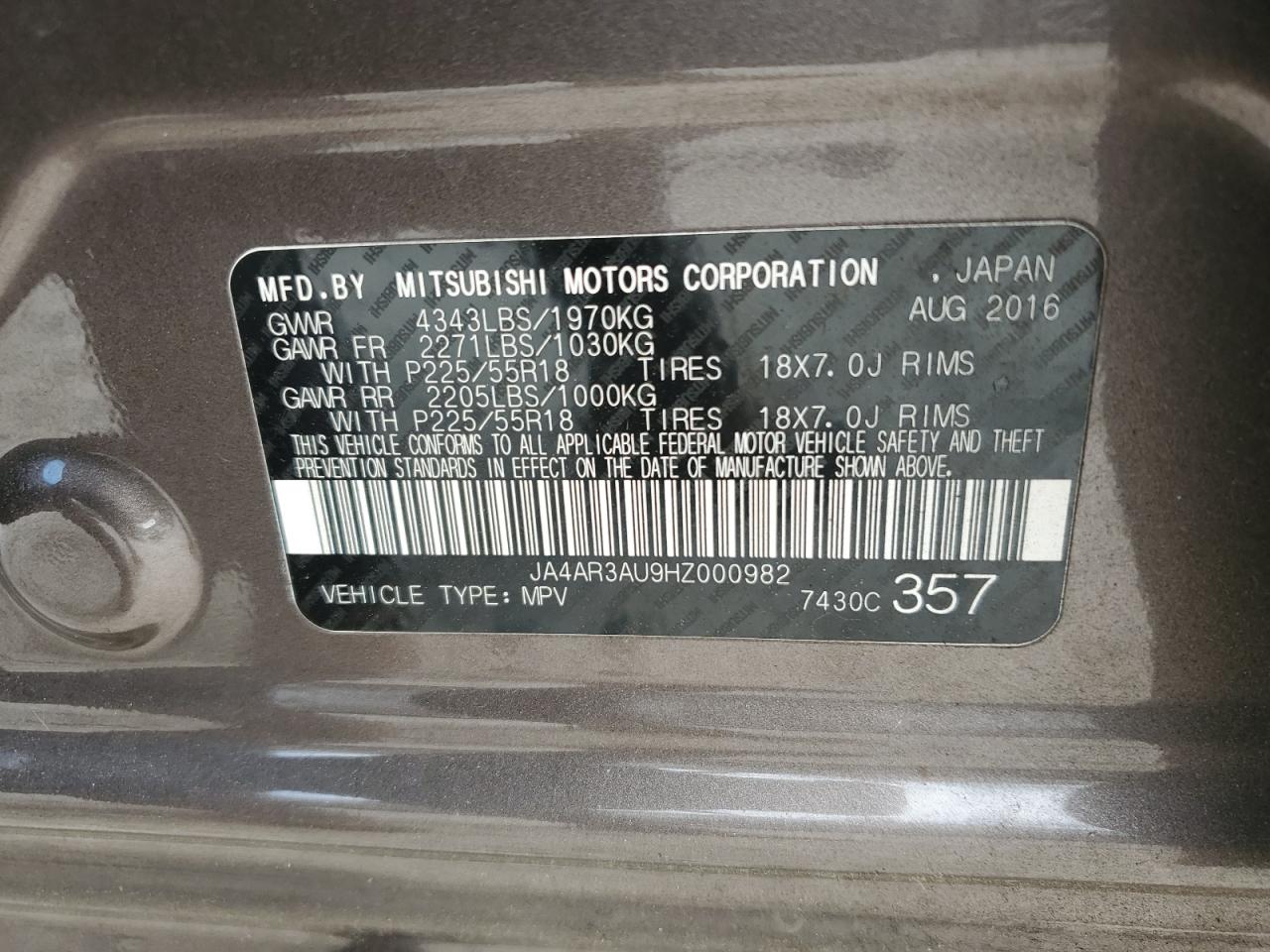 2017 Mitsubishi Outlander Sport Es VIN: JA4AR3AU9HZ000982 Lot: 70669675