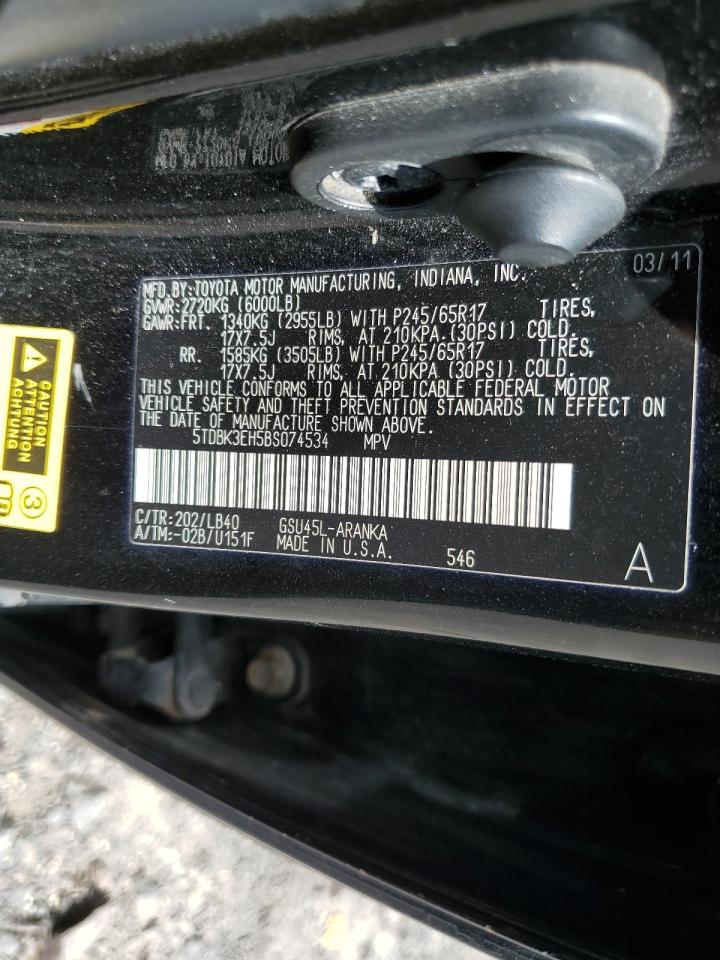 2011 Toyota Highlander Base VIN: 5TDBK3EH5BS074534 Lot: 69975465
