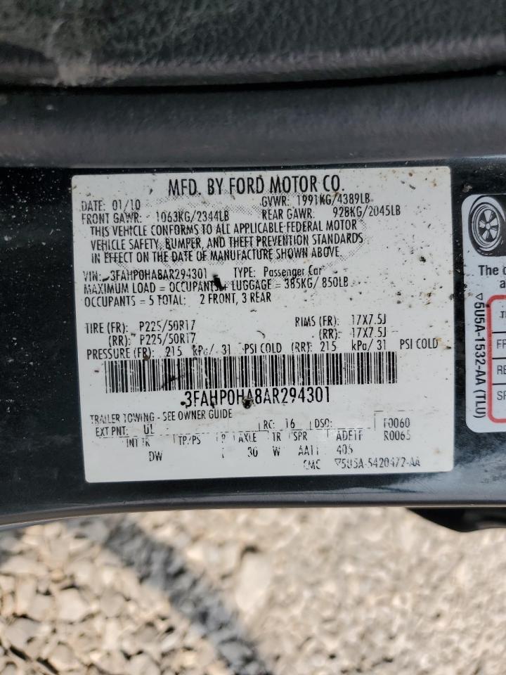 2010 Ford Fusion Se VIN: 3FAHP0HA8AR294301 Lot: 67393565