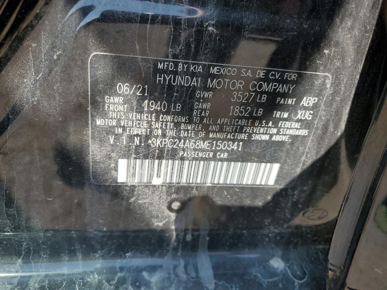2021 Hyundai Accent Se VIN: 3KPC24A68ME150341 Lot: 68988845